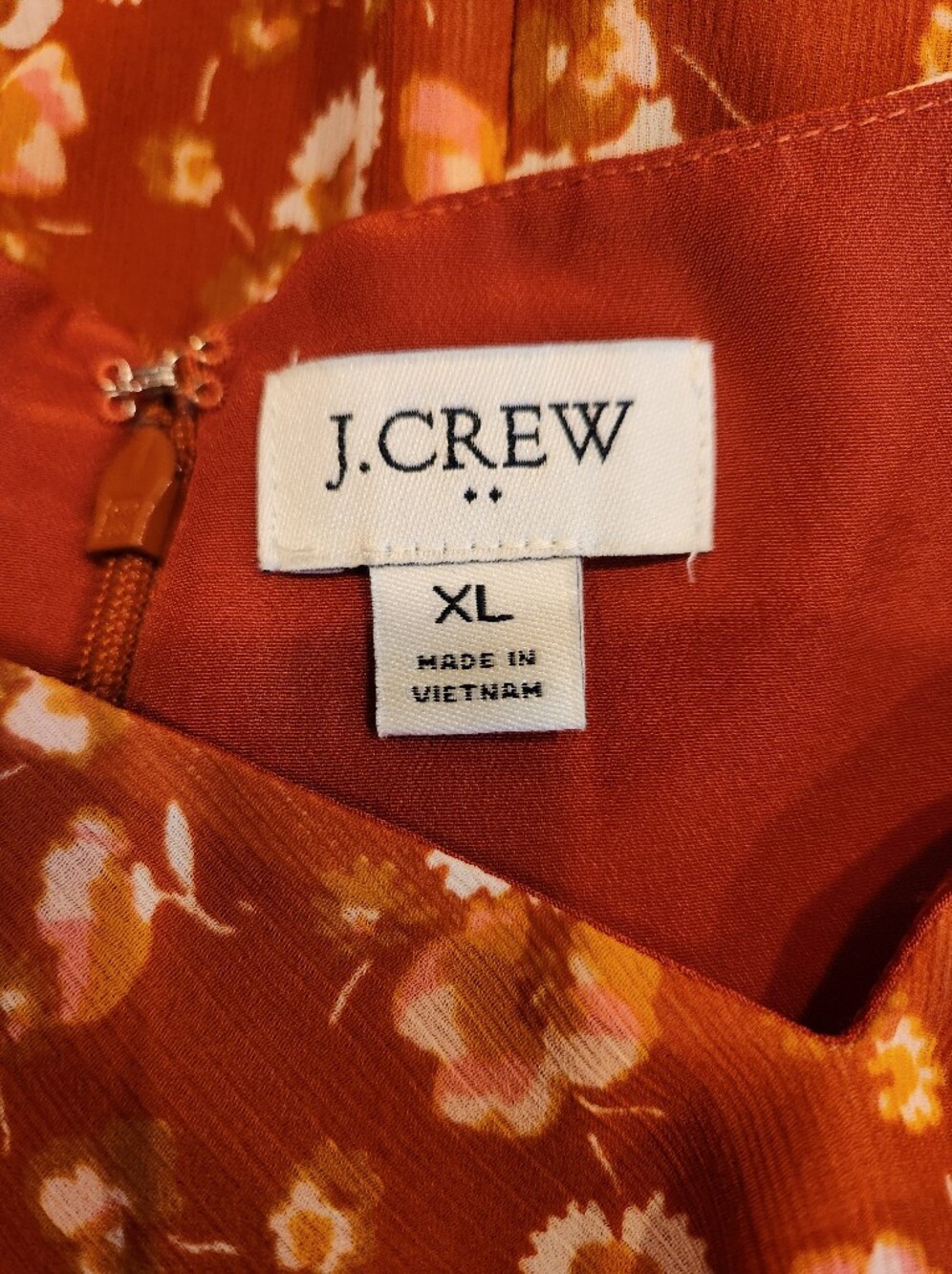 J Crew Factory Crinkle Midi Flounce Dress Rust Floral Size XL Cottagecore Ruffle - Picture 12 of 15